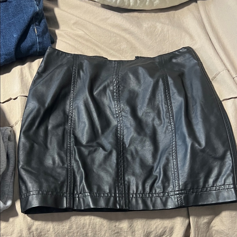 Free People Black Faux Leather Mini Skirt
